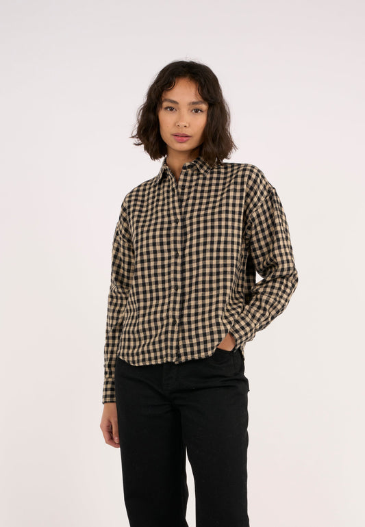 Chemise à carreaux en coton bio - boxy check shirt safari