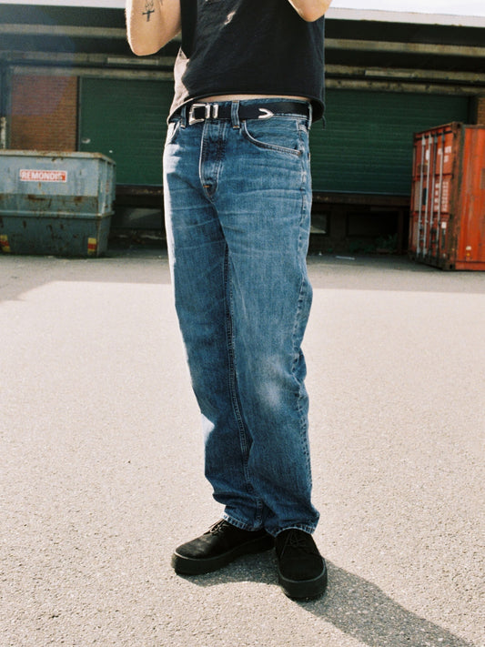 Jean droit en coton bio | bleu "rad rufus raw tracks"