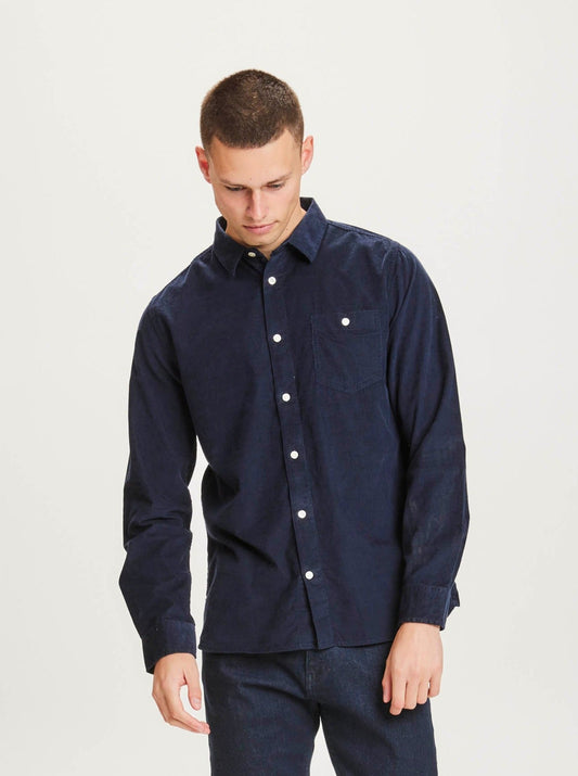 Chemise en velours côtelé bleu nuit  en coton bio - ELDER Total Eclipse