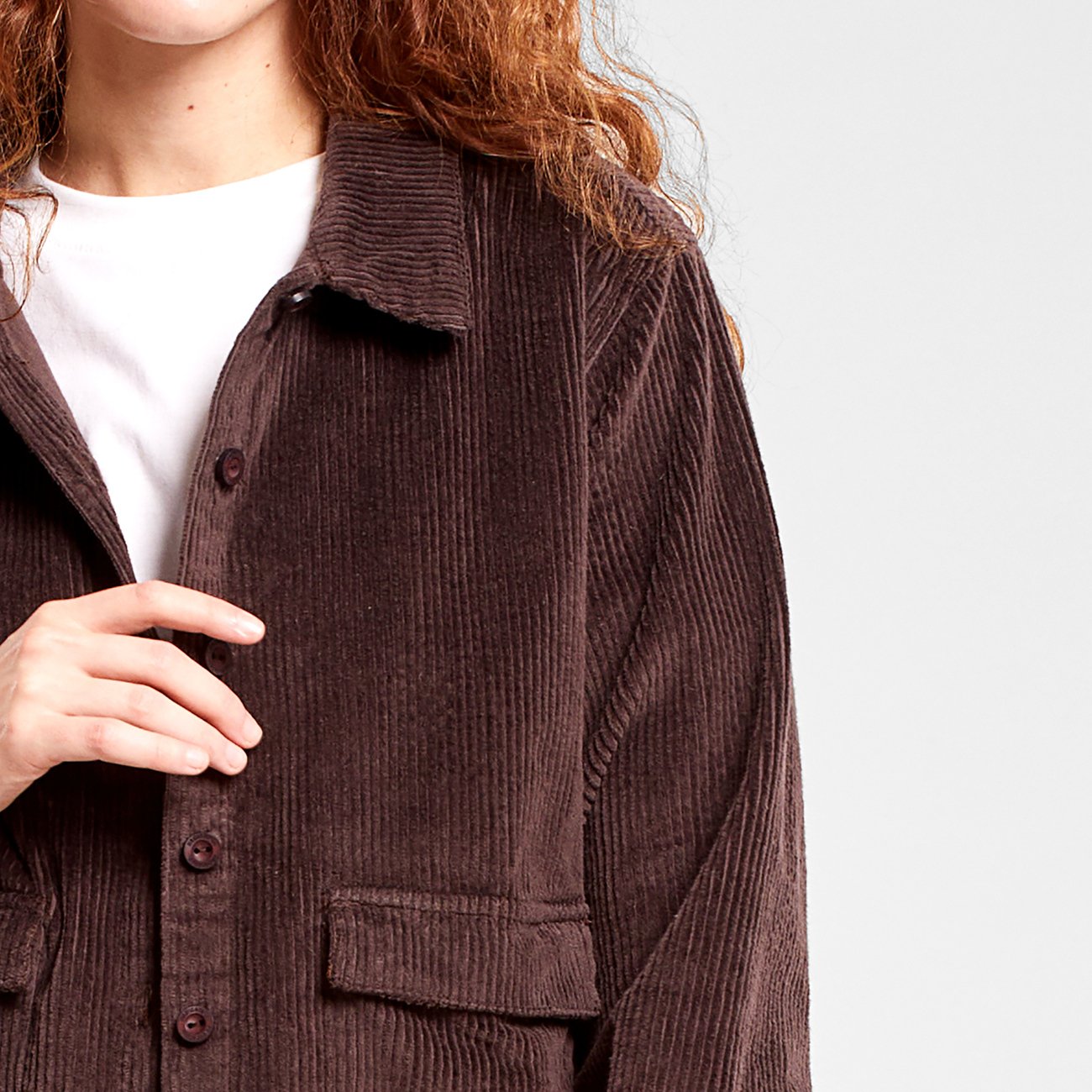 Veste en coton bio | Marron "shirt lima corduroy coffee brown java"