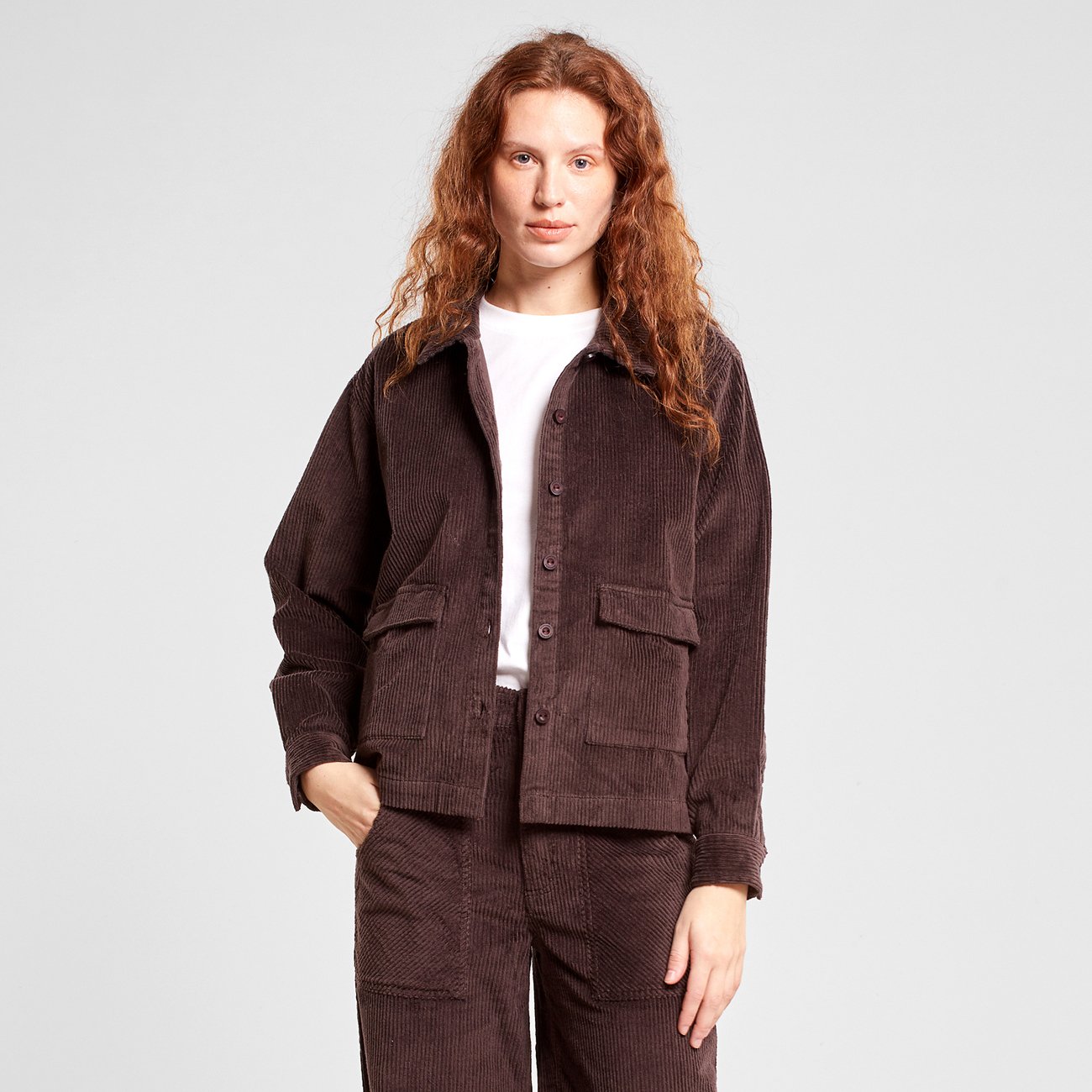 Veste en coton bio | Marron "shirt lima corduroy coffee brown java"