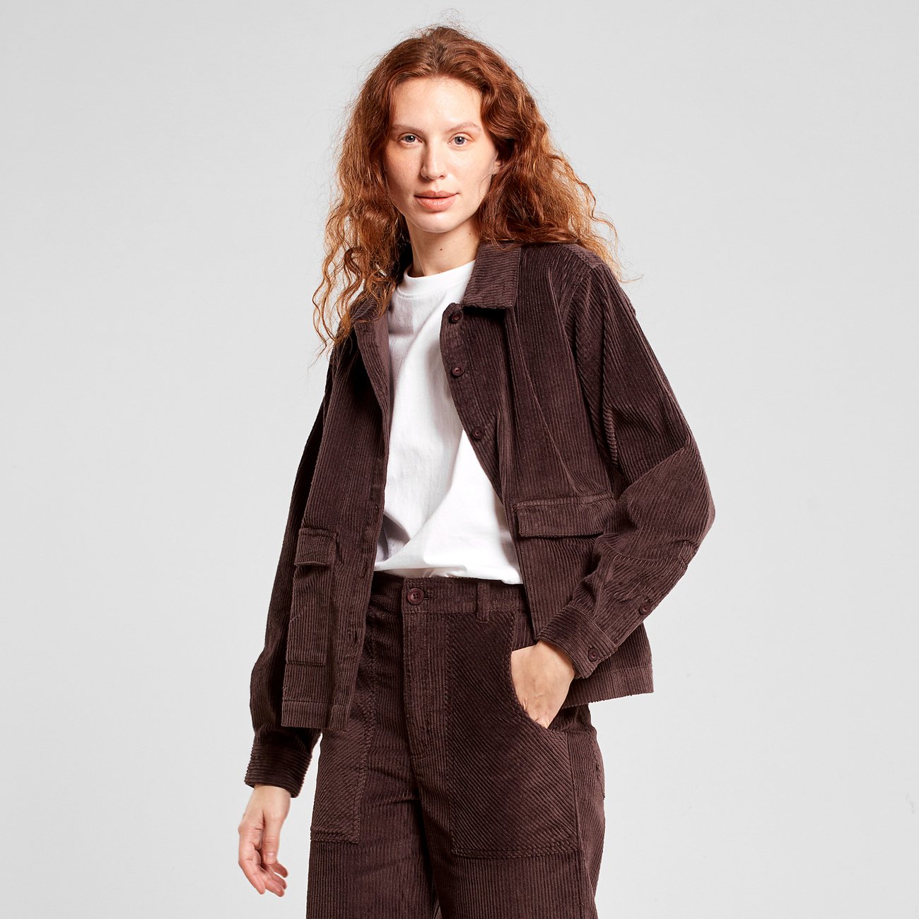 Veste en coton bio | Marron "shirt lima corduroy coffee brown java"