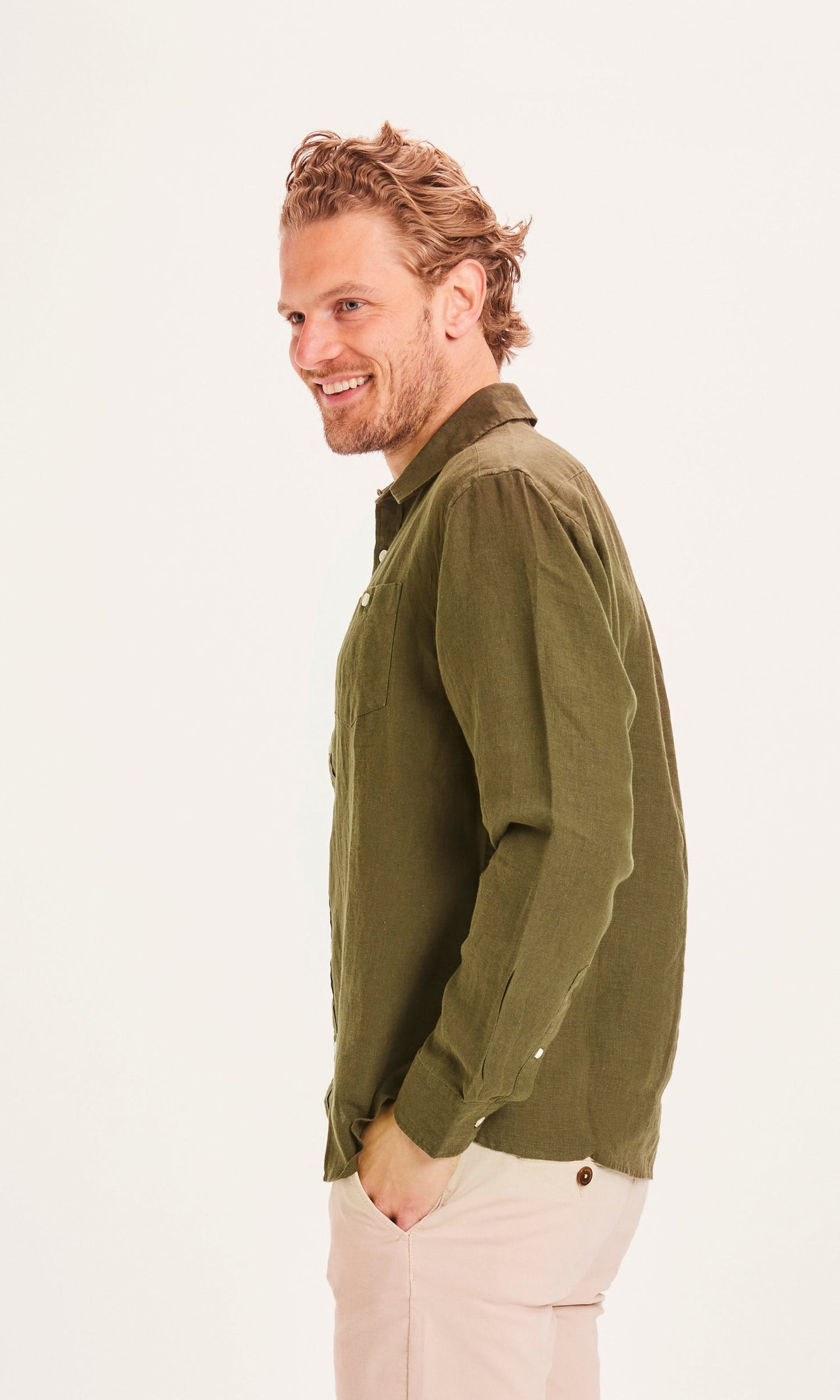 Chemise vert forêt  en lin bio - Larch forrest night