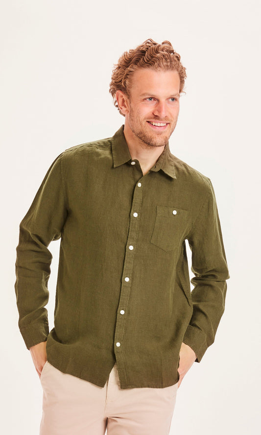 Chemise vert forêt  en lin bio - Larch forrest night