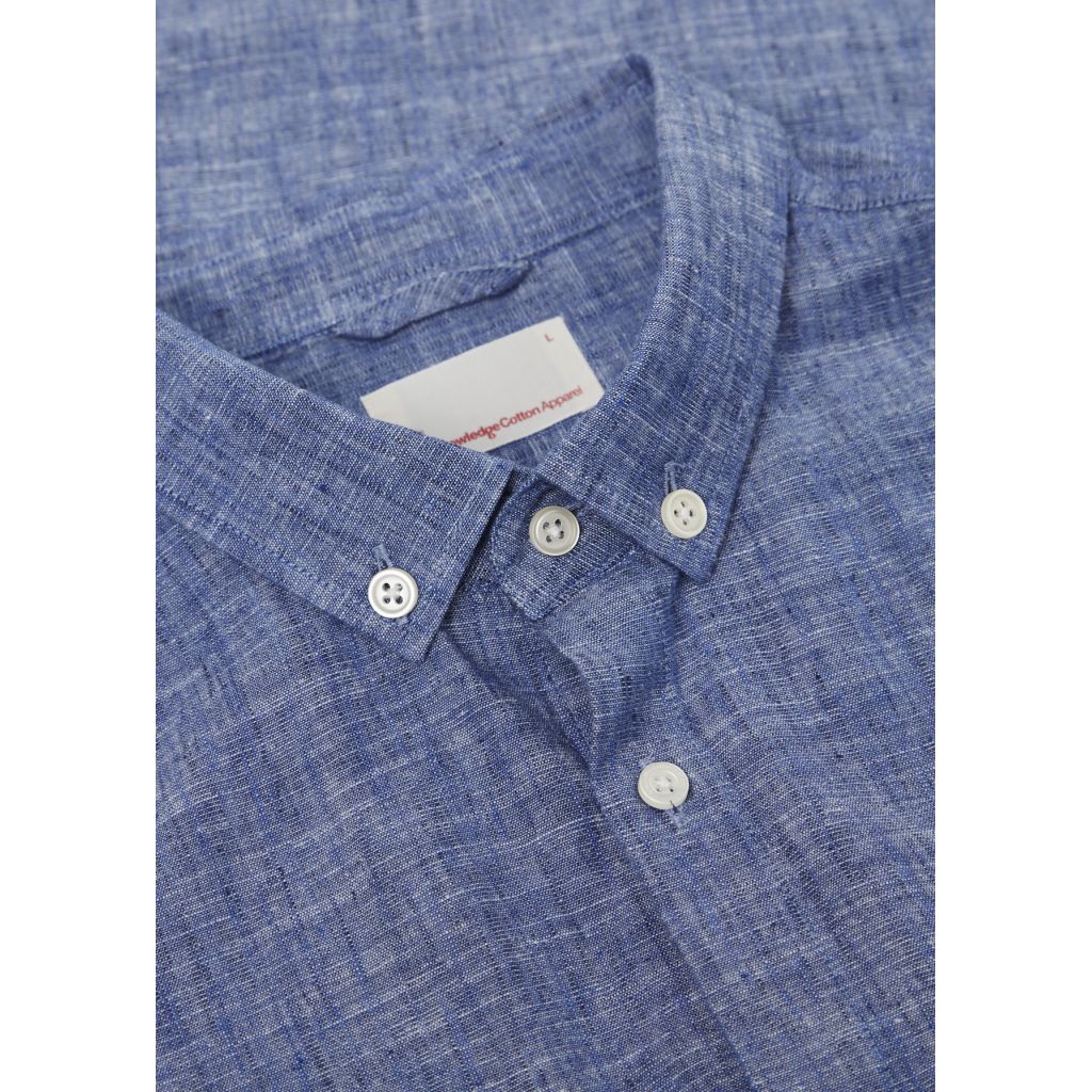 Chemise bleu en coton bio et lin