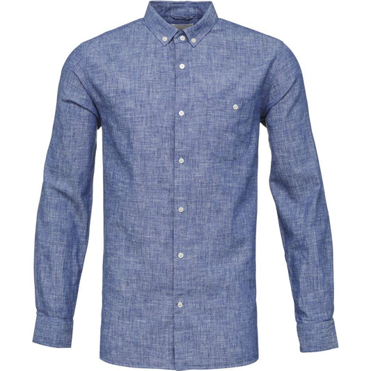 Chemise bleu moyen en coton bio et lin