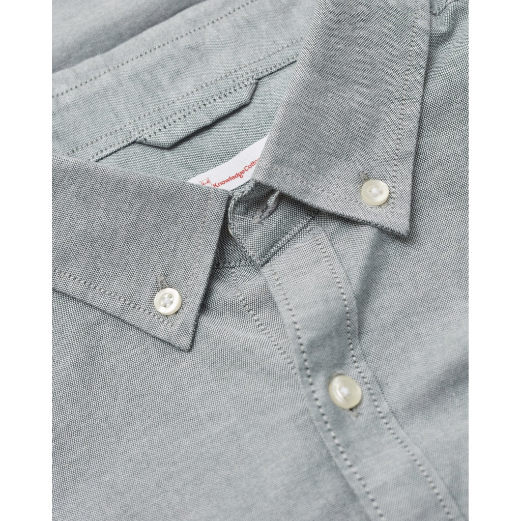 Chemise droite vert de gris en coton bio - stretch oxford