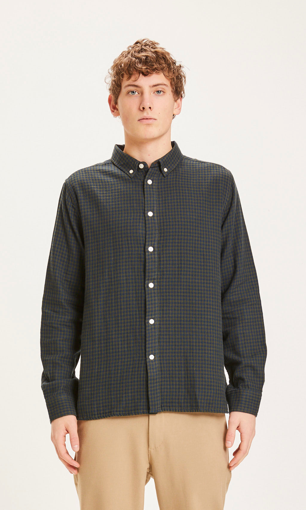 Chemise à carreaux verte en coton bio - Larch forrest night