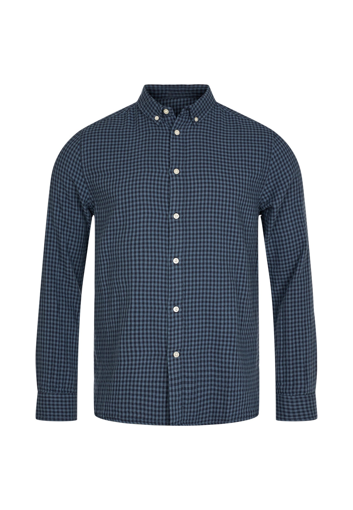 Chemise à carreaux bleue en coton bio - double layer checked custom fit shirt china blue