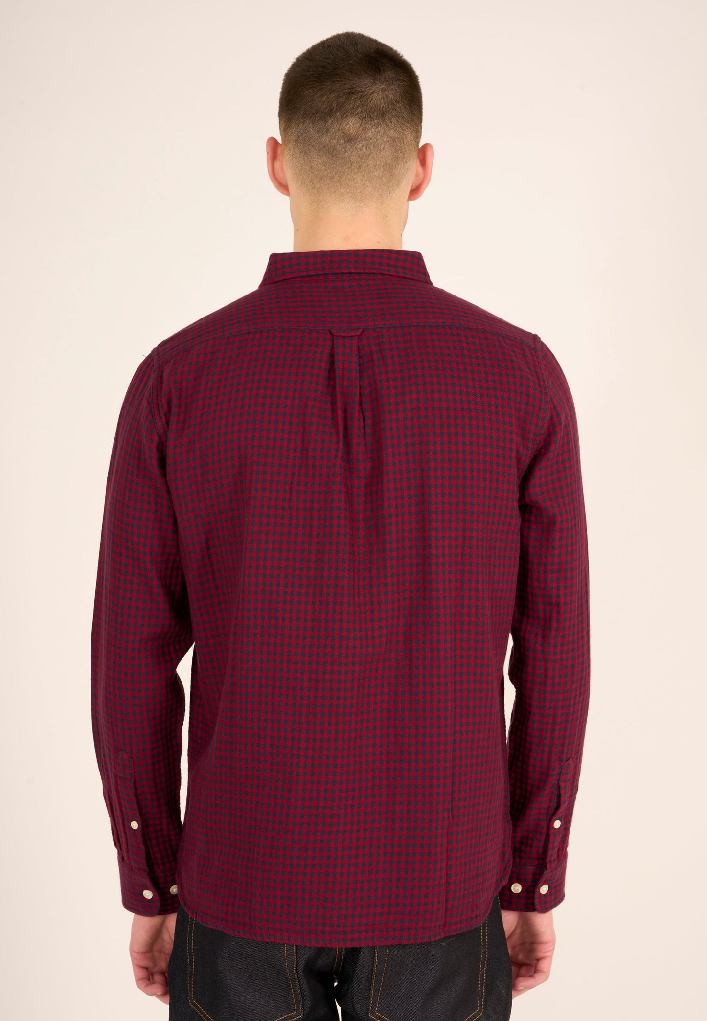 Chemise à carreaux framboise en coton bio - double layer checked custom fit shirt rhubarb