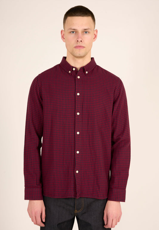 Chemise à carreaux framboise en coton bio - double layer checked custom fit shirt rhubarb