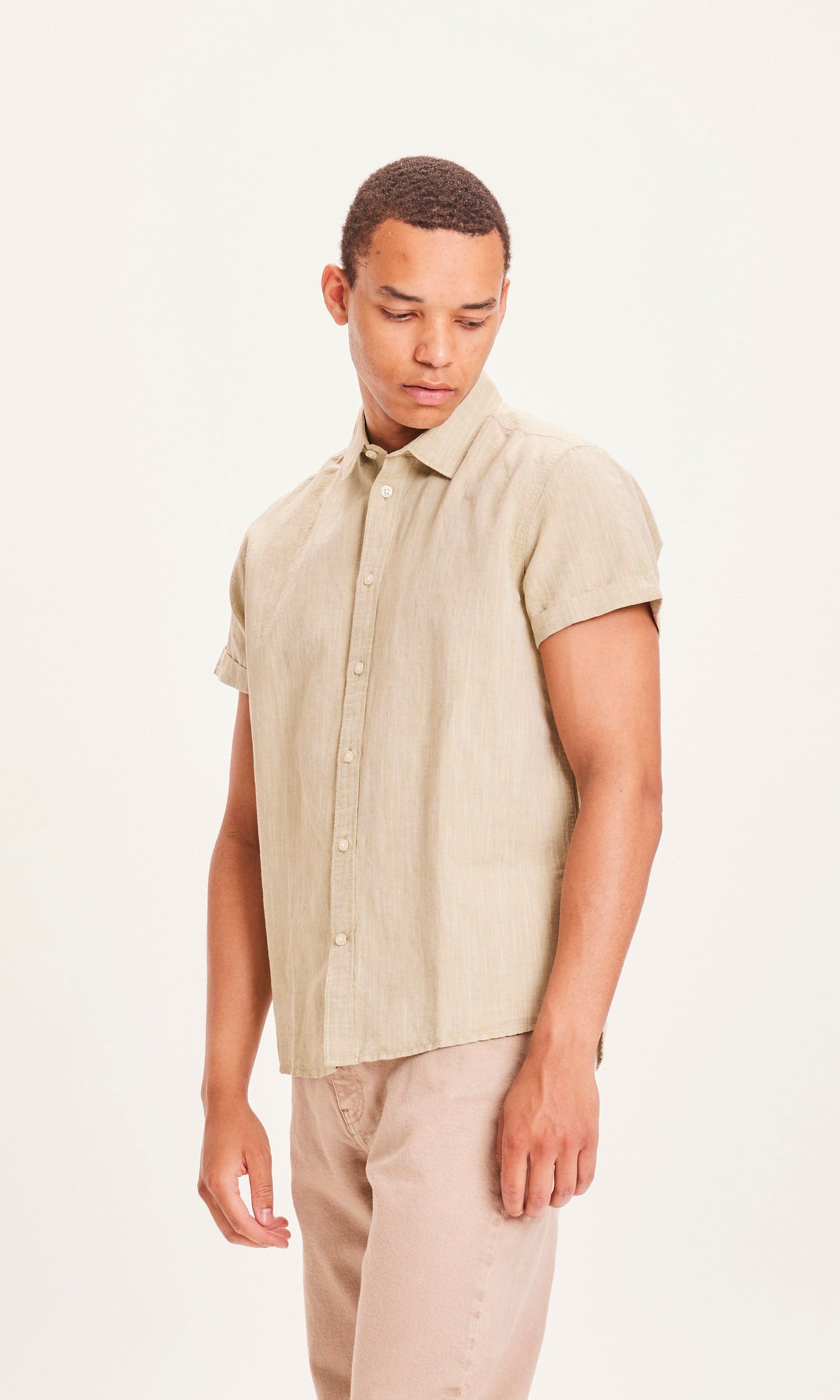 Chemise vert clair à manches courtes en coton et lin bio - Larch sage