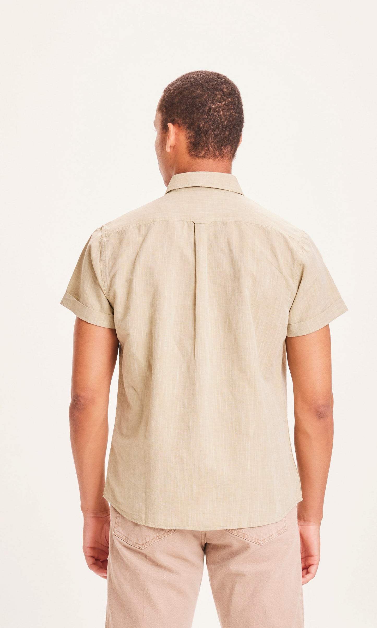 Chemise vert clair à manches courtes en coton et lin bio - Larch sage