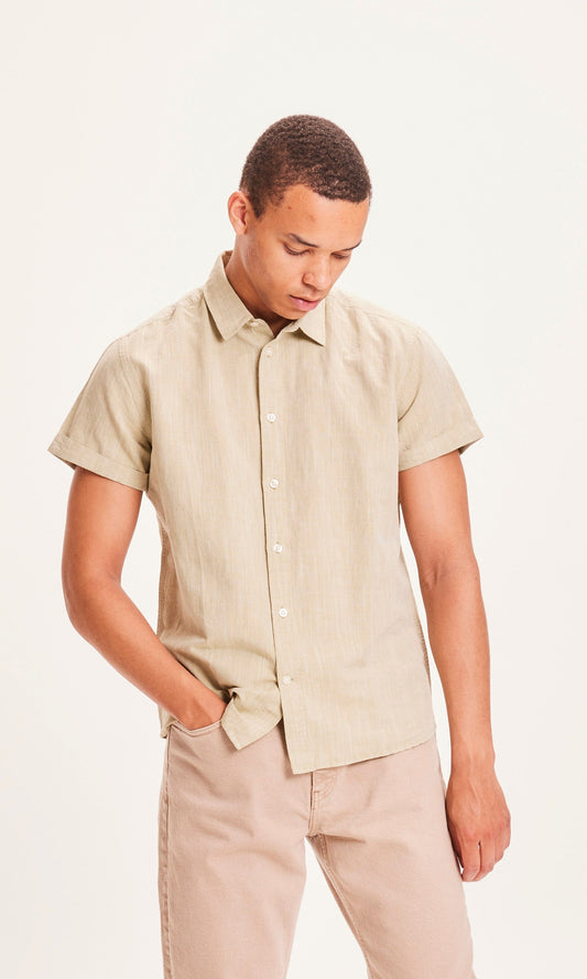 Chemise vert clair à manches courtes en coton et lin bio - Larch sage