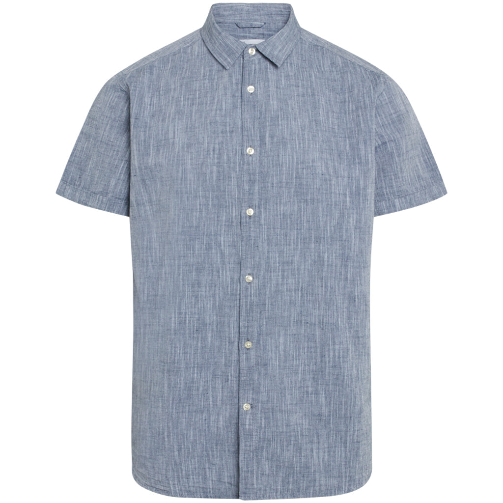 Chemise à manches courtes bleu nuit en lin et coton bio - Larch