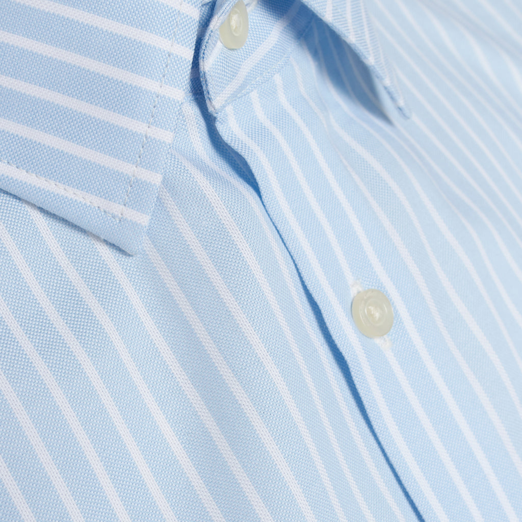 Chemise droite bleu ciel rayée en coton bio - Elder
