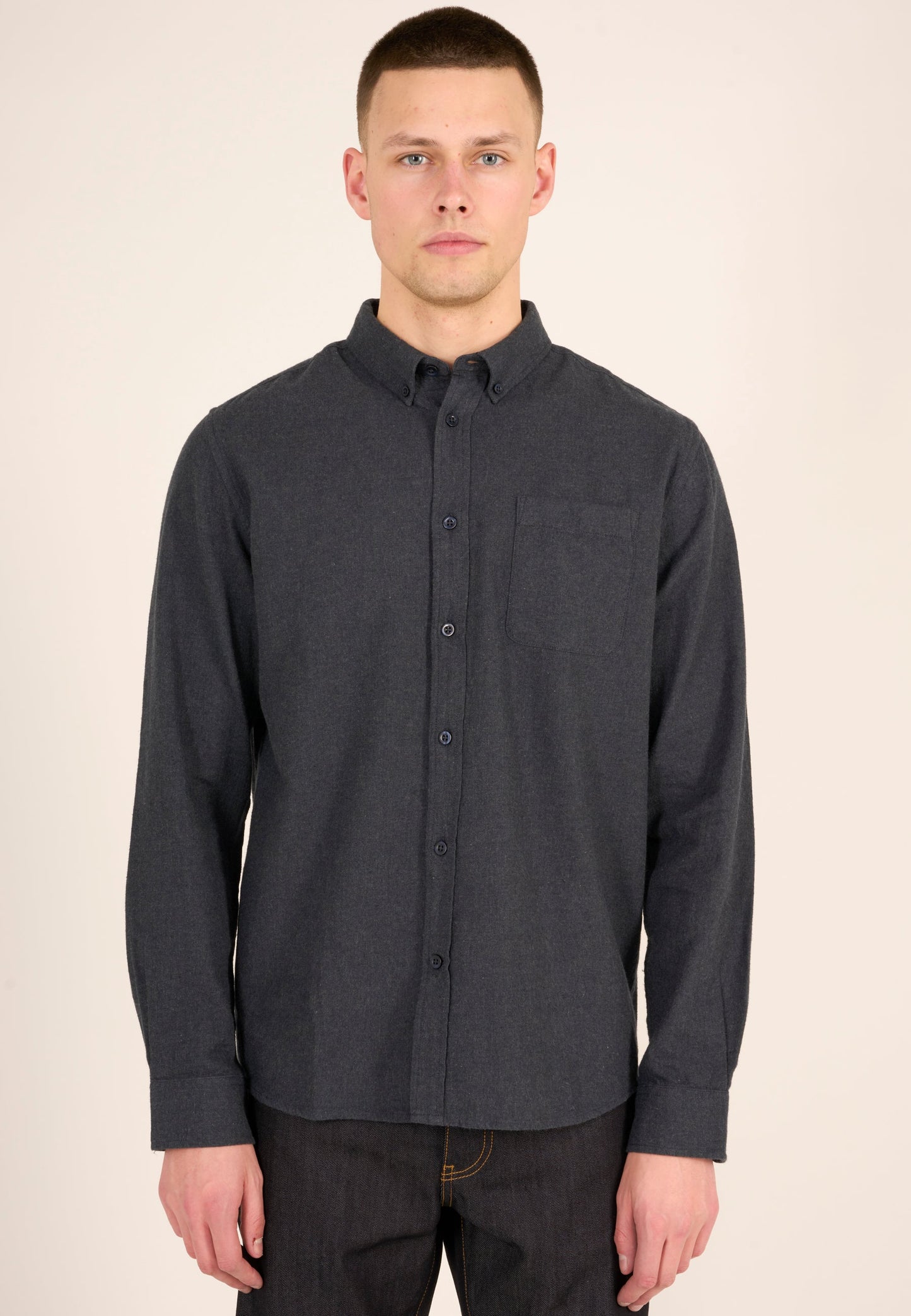 Chemise en flanelle gris foncé de coton bio - custom fit shirt total eclipse
