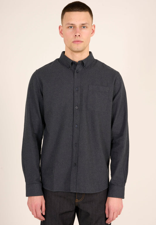 Chemise en flanelle gris foncé de coton bio - custom fit shirt total eclipse