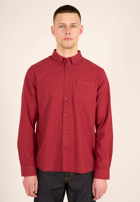 Chemise rouge en flanelle de coton bio - melangé flannel custom fit shirt rhubarb