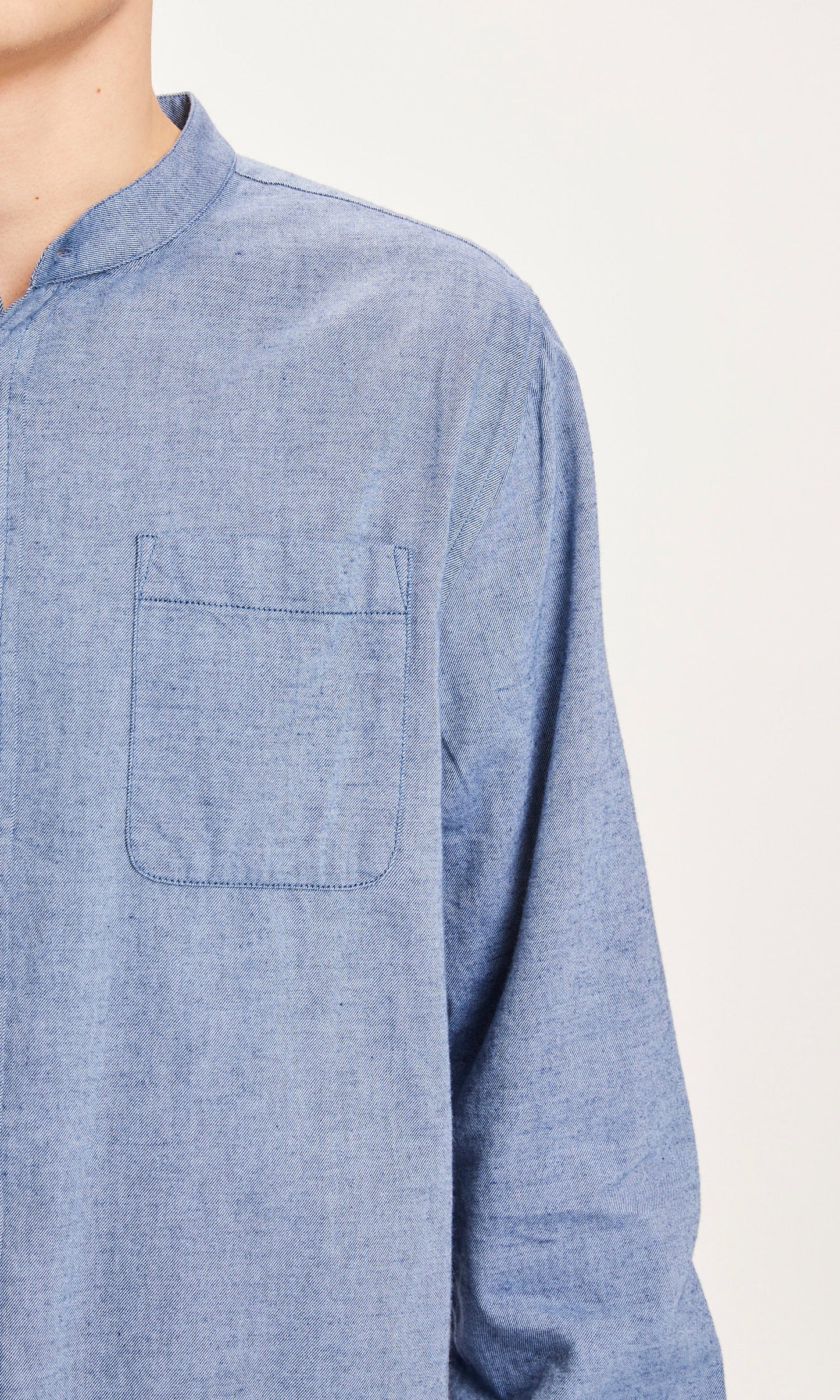 Chemise col officier bleue flanelle en coton bio - flannel dark denim