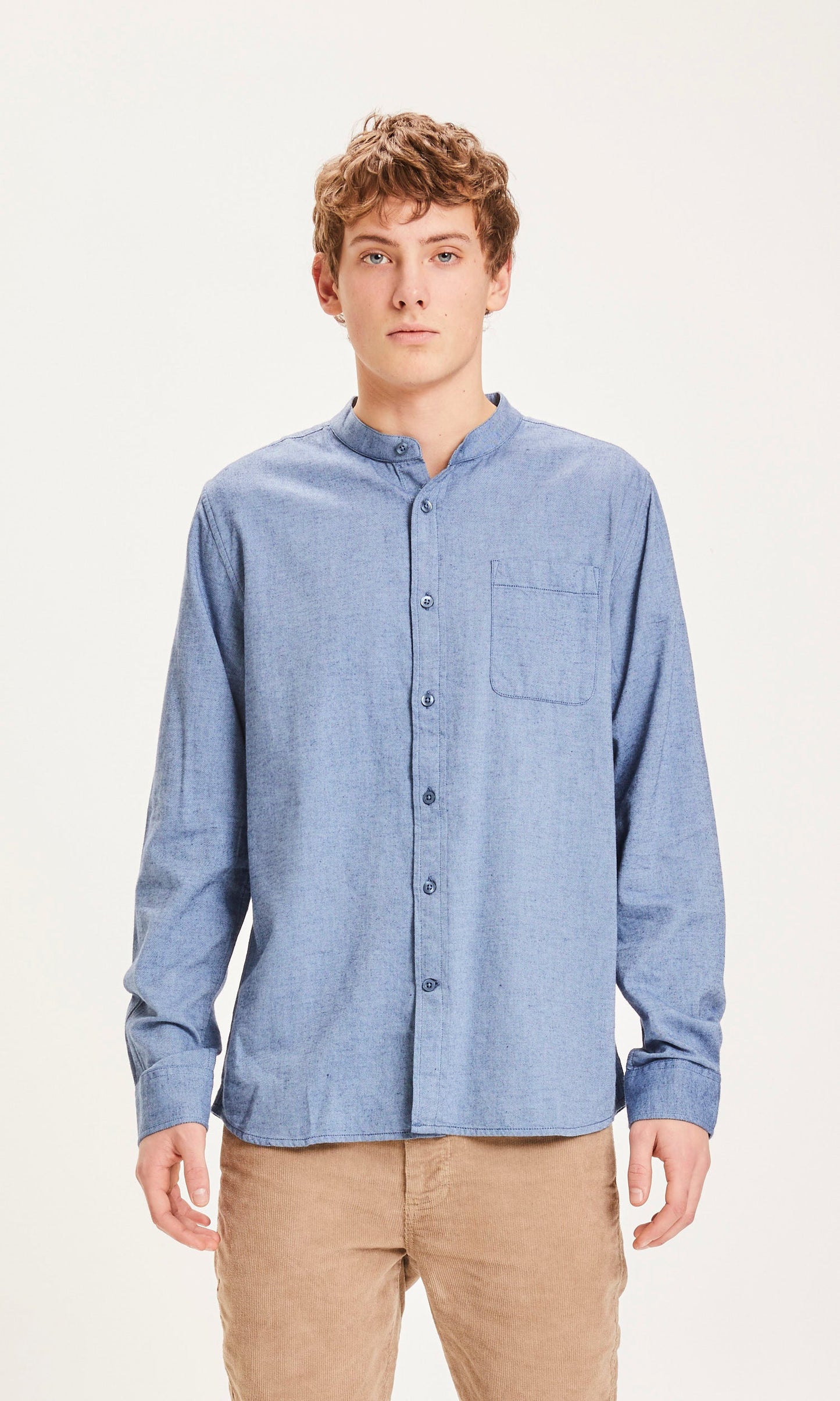 Chemise col officier bleue flanelle en coton bio - flannel dark denim