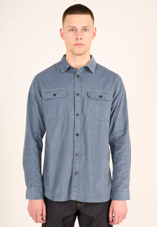 Chemise à poches bleue velours fin en coton bio - babycord custom fit shirt china blue