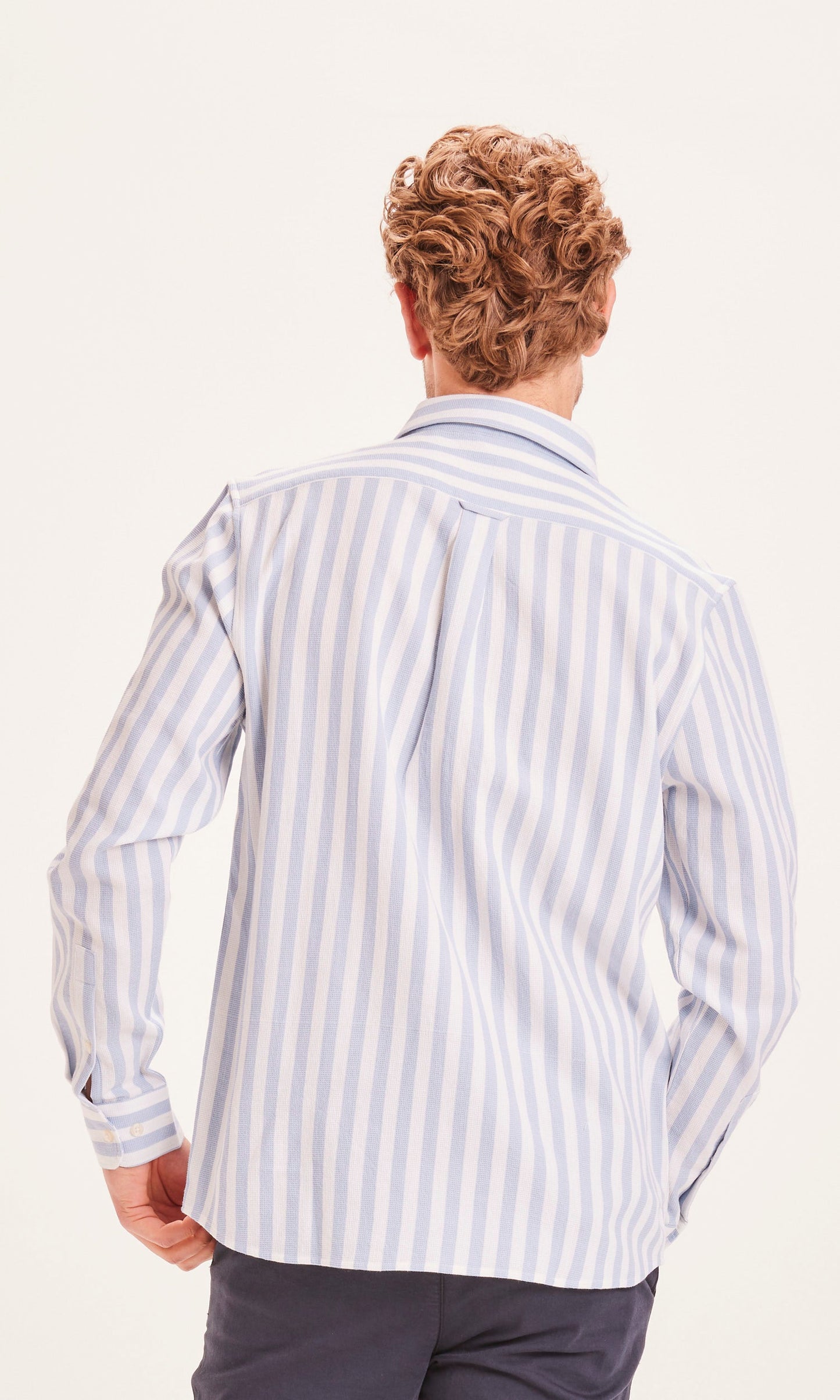 Chemise bleu clair rayée en coton bio - LARCH waffle shirt blue fog