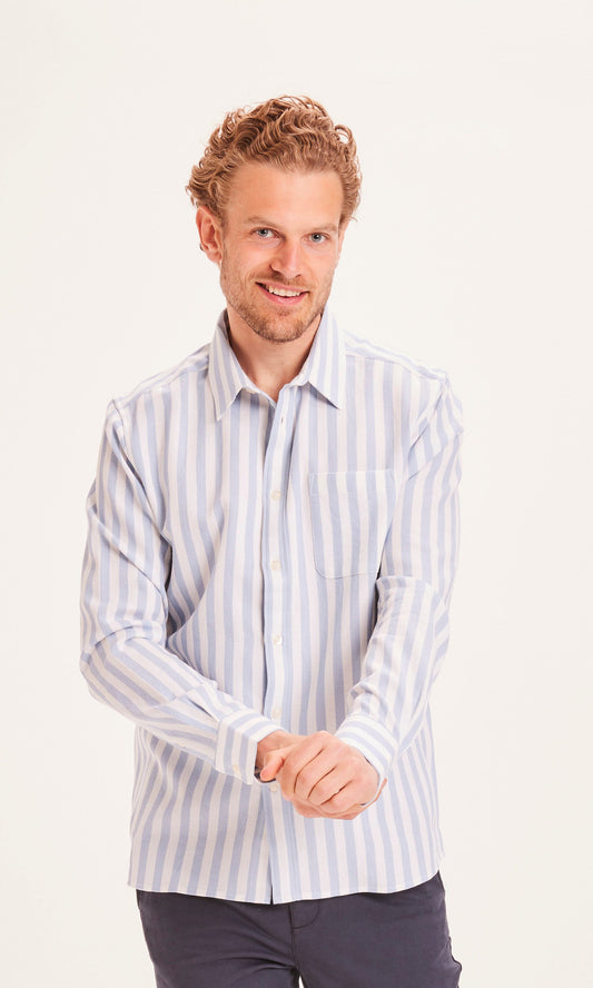 Chemise bleu clair rayée en coton bio - LARCH waffle shirt blue fog