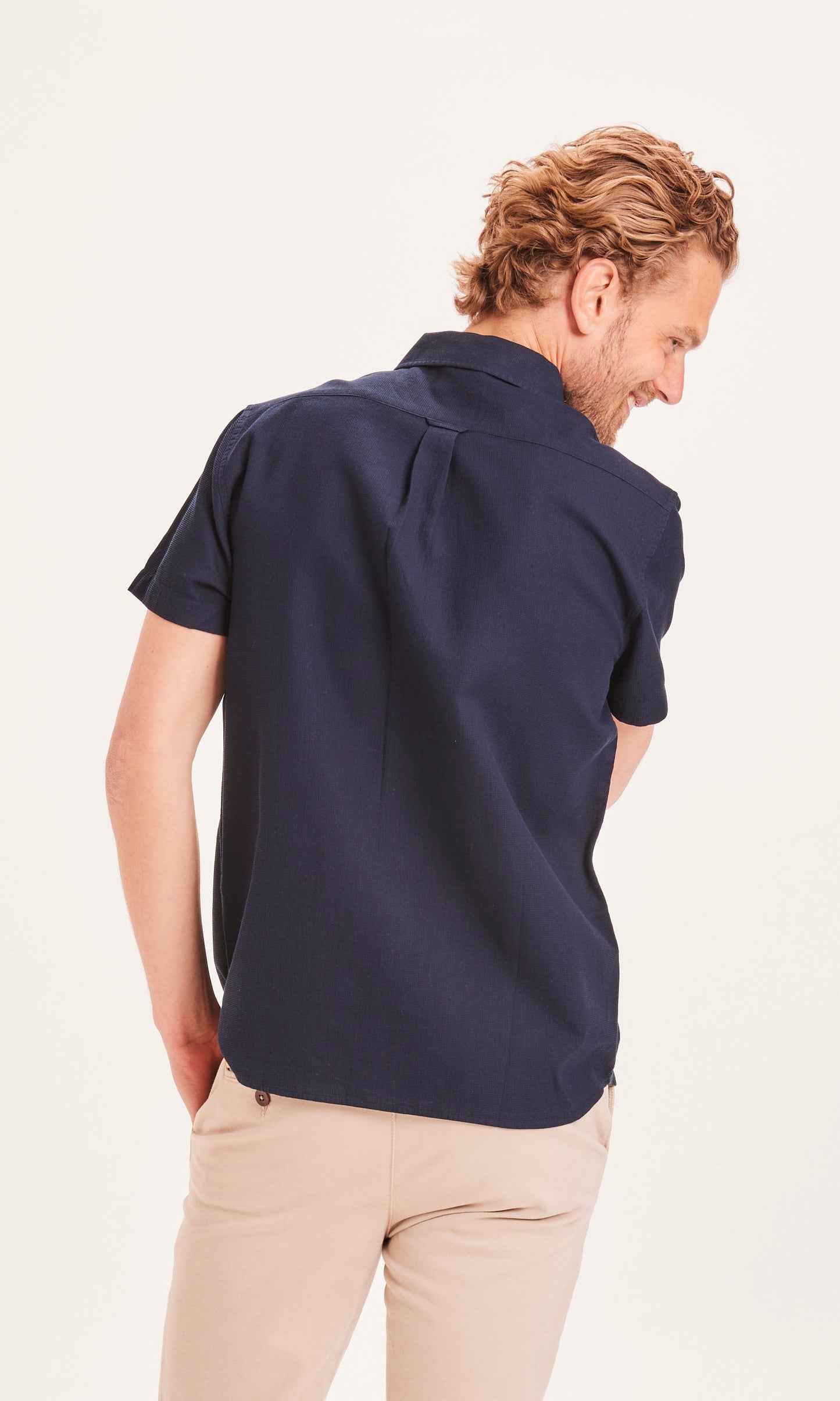 Chemise manches courtes marine en coton bio - LARCH waffle shirt total eclipse