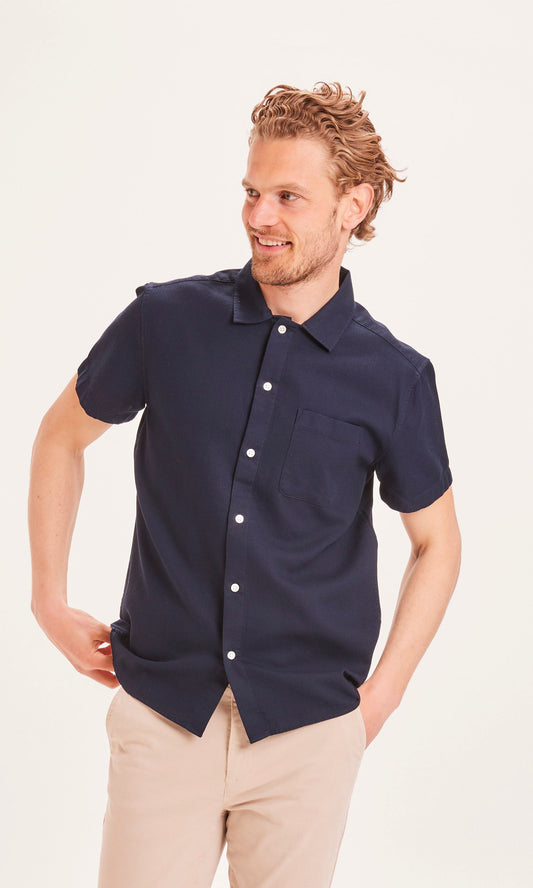 Chemise manches courtes marine en coton bio - LARCH waffle shirt total eclipse
