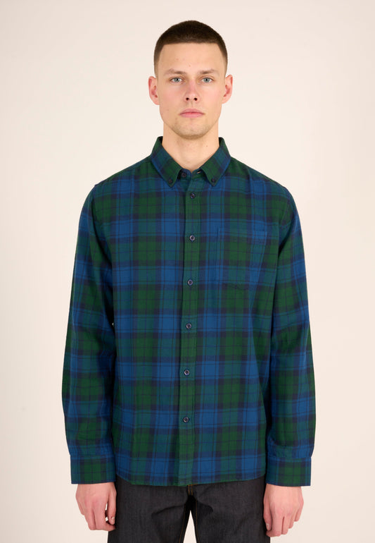 Chemise à carreaux flanelle légère en coton bio -custom fit shirt trekking green