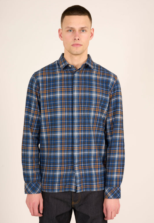 Chemise décontractée carreaux flanelle en coton bio - big checked flannel estate blue
