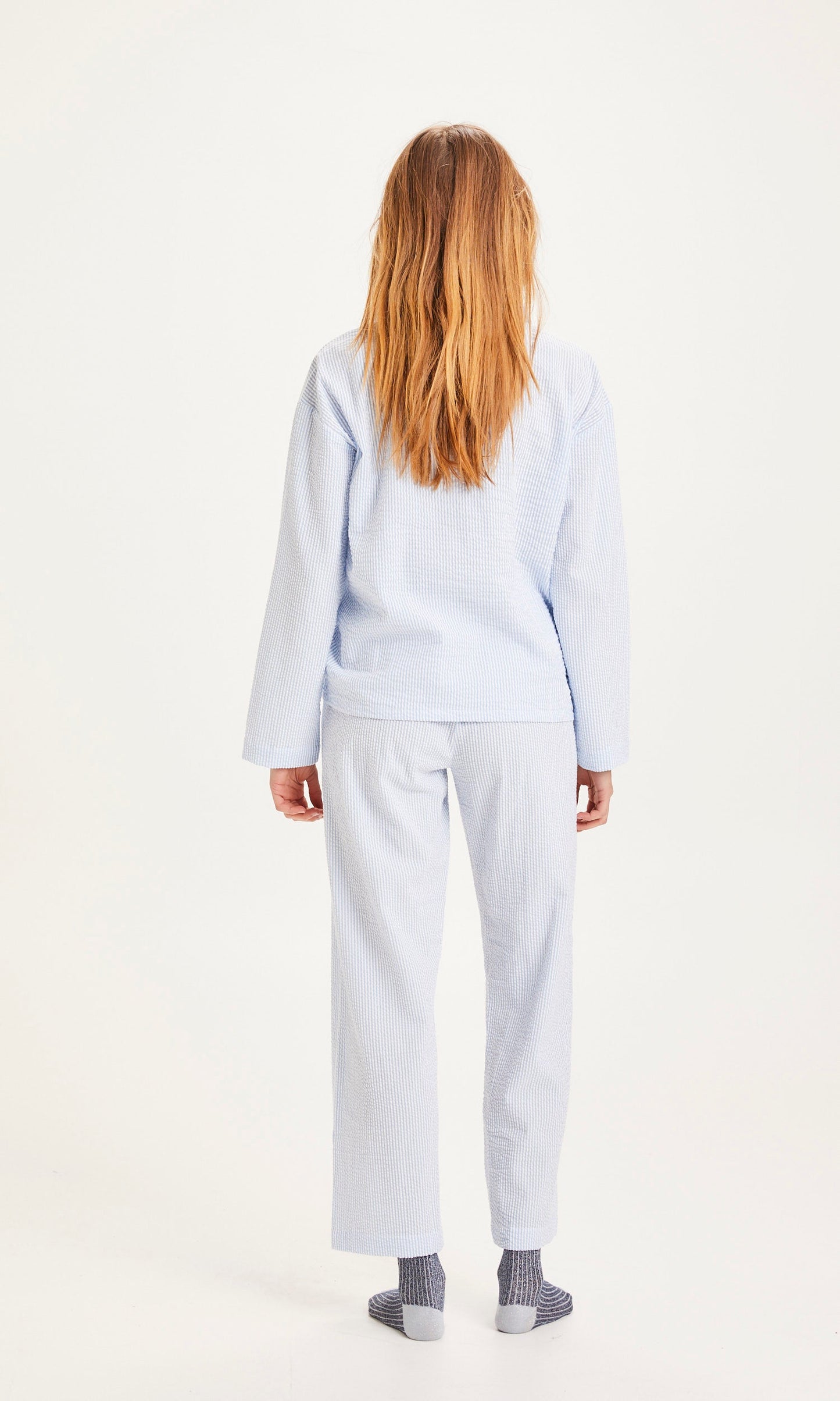 Ensemble de pyjama rayé bleu clair en coton bio - blue fog