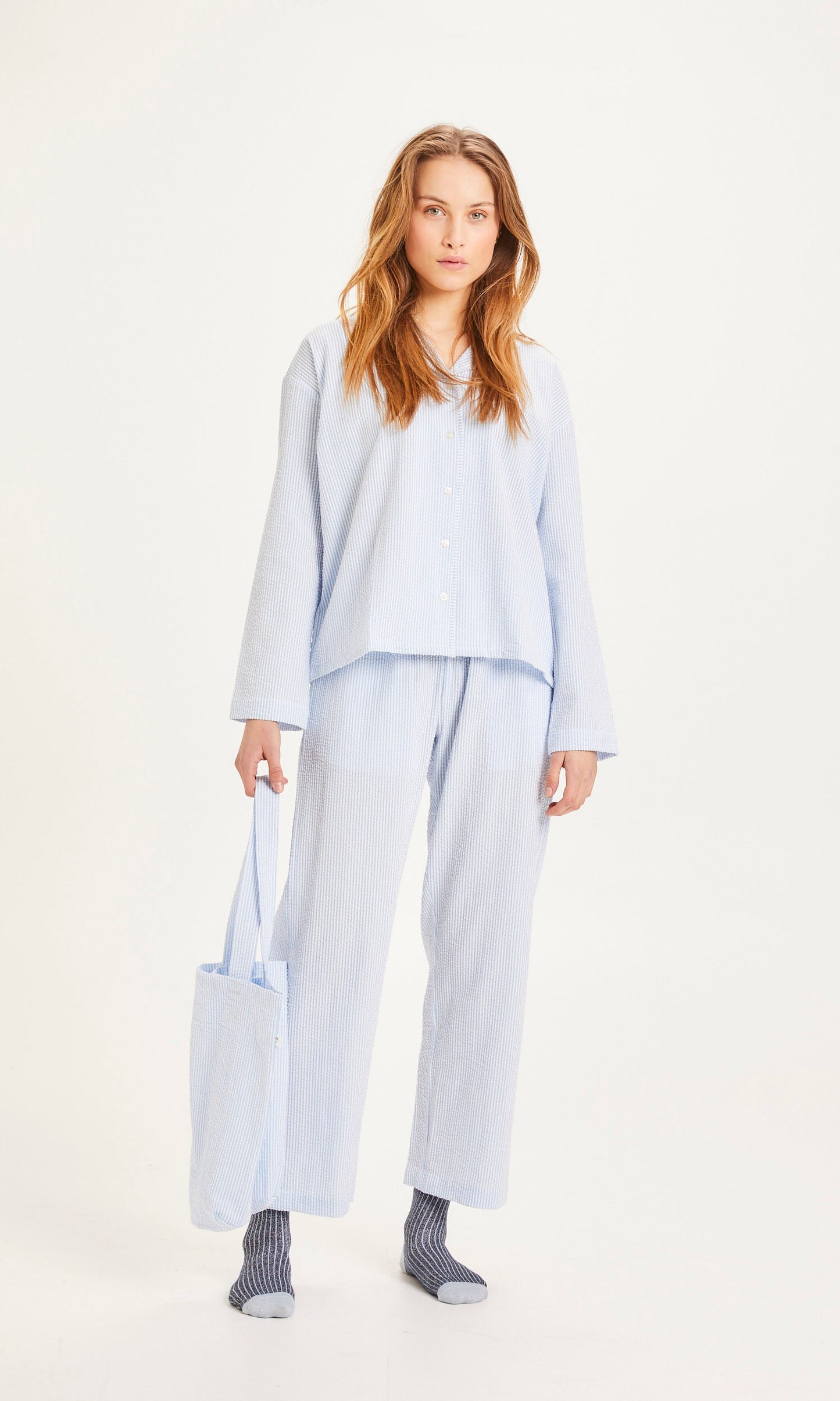 Ensemble de pyjama rayé bleu clair en coton bio - blue fog