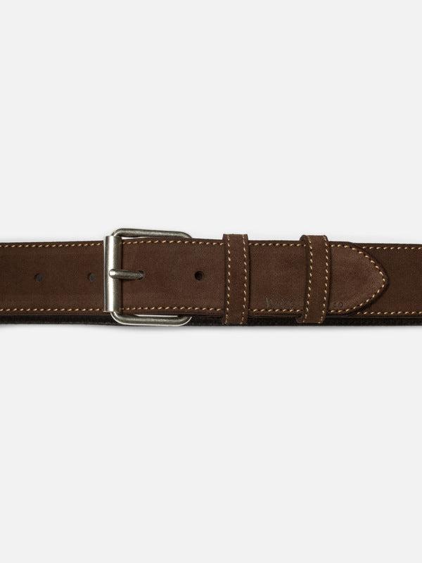 Ceinture marron en cuir suède tannage végétal pedersson suede belt - dark brown