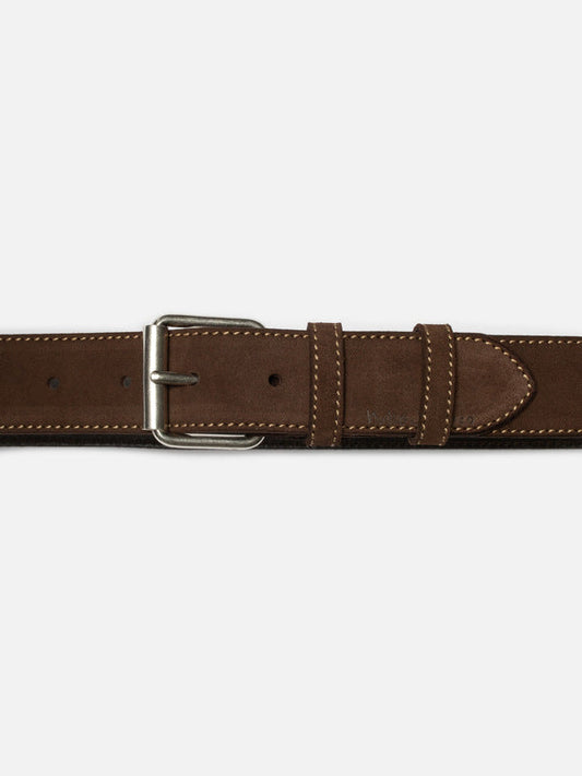 Ceinture marron en cuir suède tannage végétal pedersson suede belt - dark brown