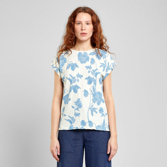 T-shirt en coton bio | Imprimé floral "visby duotone floral oat white rainy day"