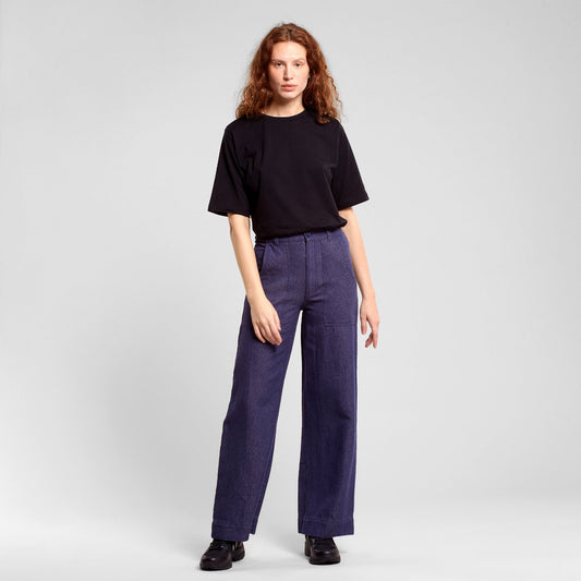Pantalon cargo en coton bio et chanvre | Marine "workwear pants vara hemp navy black iris"