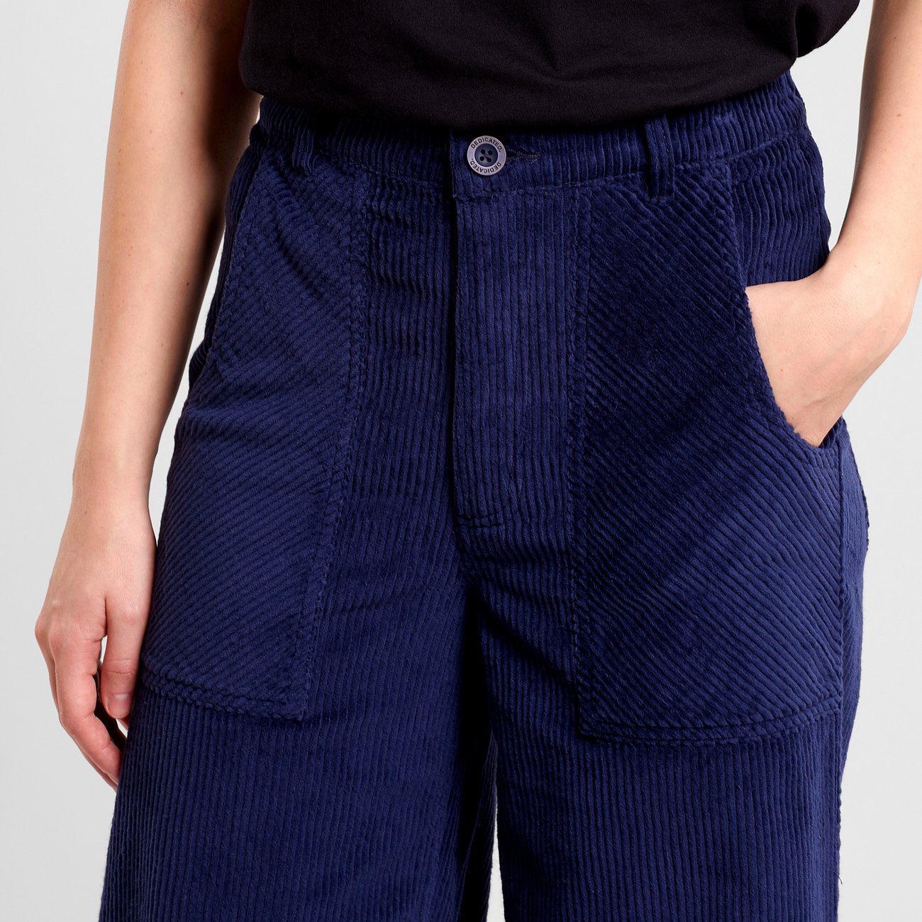 Pantalon velours en coton bio | Bleu marine "workwear pants vara corduroy navy black iris"