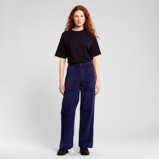 Pantalon velours en coton bio | Bleu marine "workwear pants vara corduroy navy black iris"