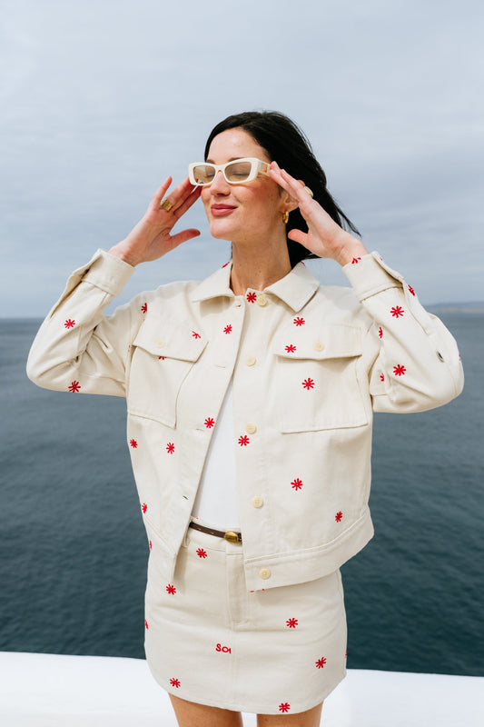 Veste denim en coton bio | écrue à motifs "Sol chain frans jacket"