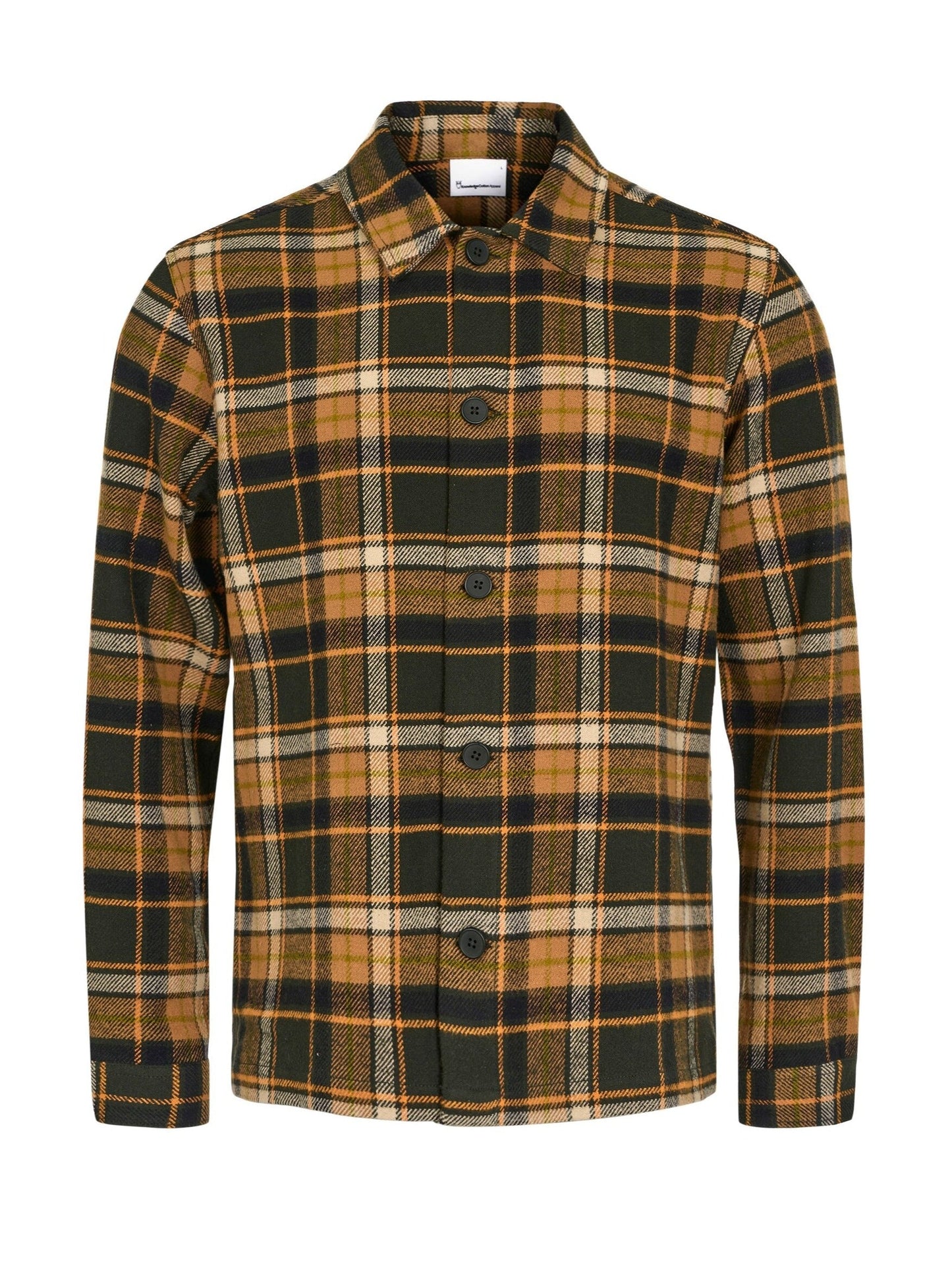 Surchemise épaisse flanelle orange à carreaux en coton bio - big checked heavy flannel forrest night