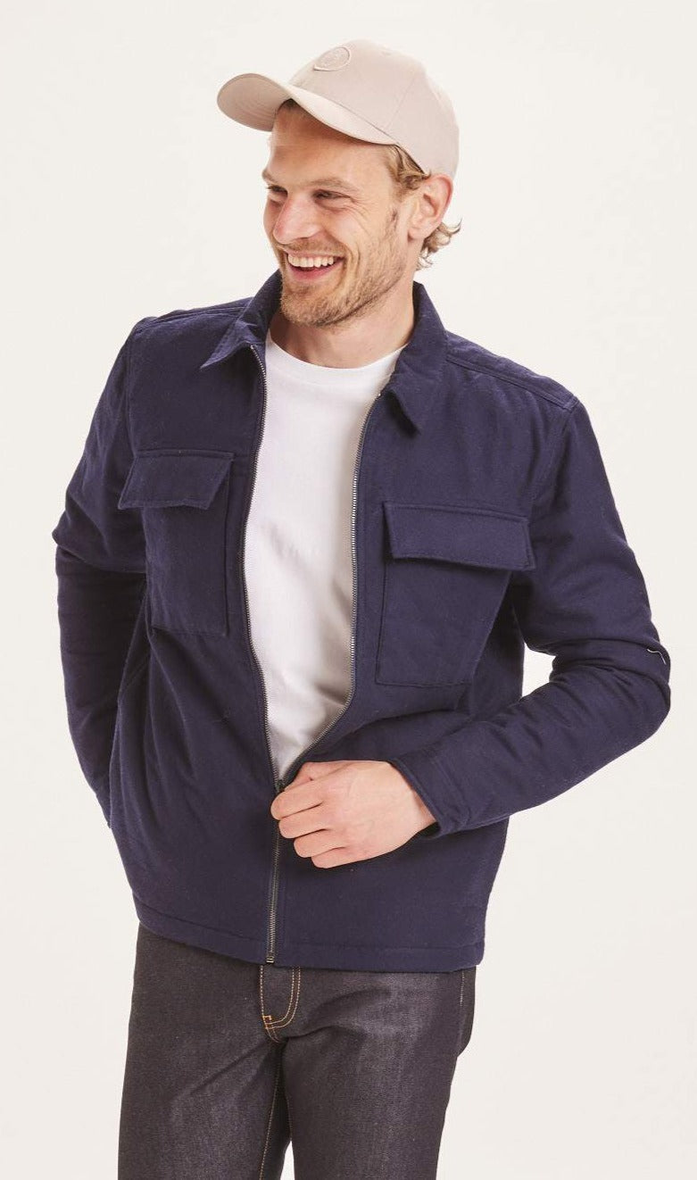 Veste zippée bleu marine en coton bio et recyclé - PINE Total Eclipse