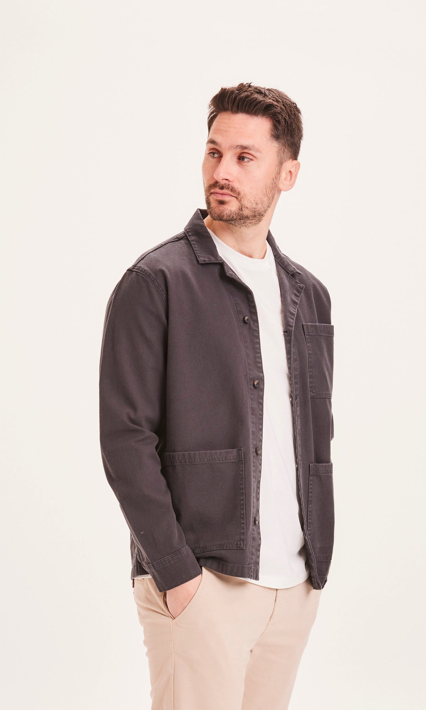 Veste de travail noire en coton bio - PINE blazer canvas overshirt black jet