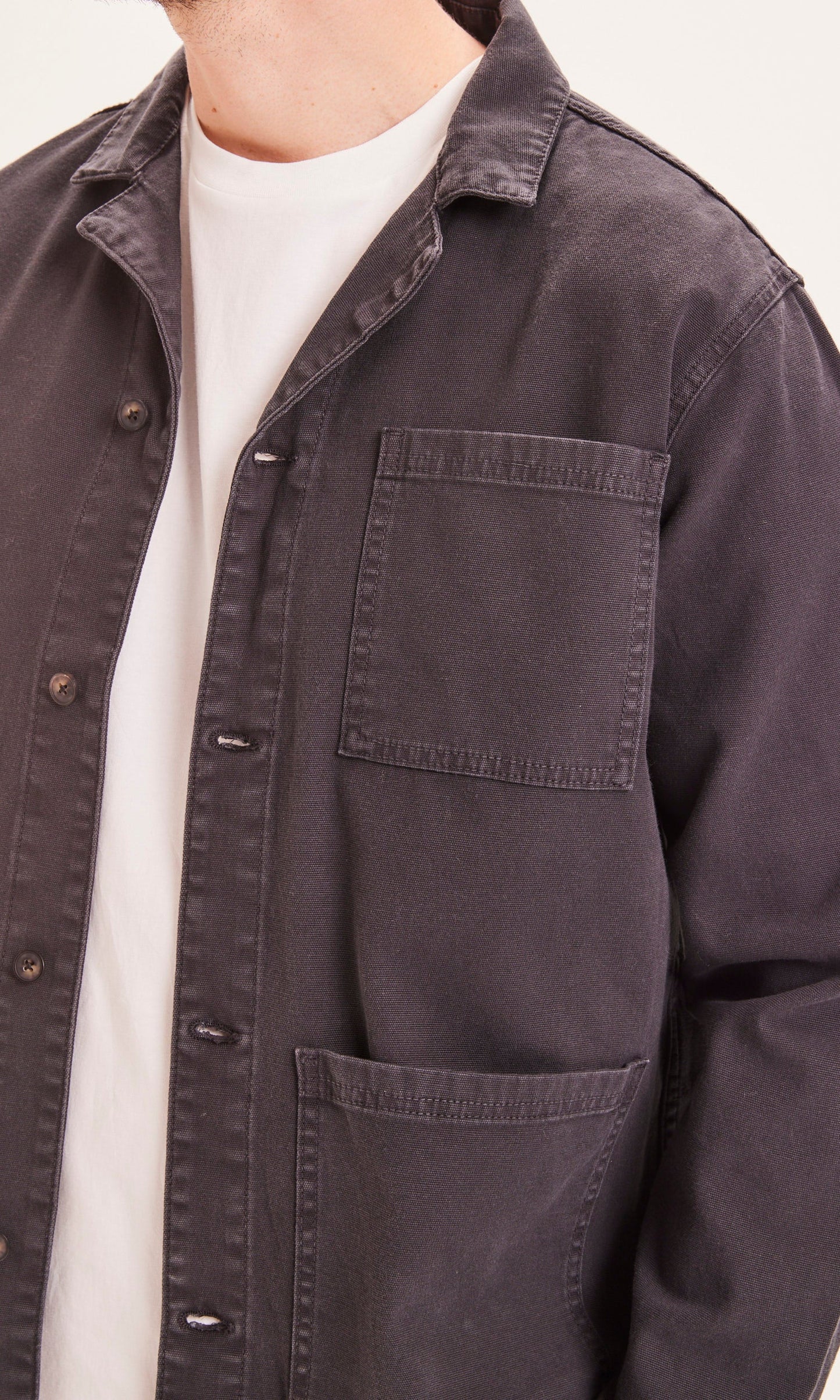 Veste de travail noire en coton bio - PINE blazer canvas overshirt black jet