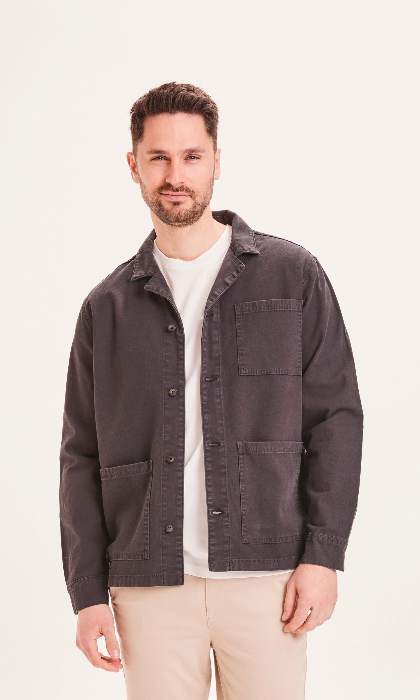 Veste de travail noire en coton bio - PINE blazer canvas overshirt black jet