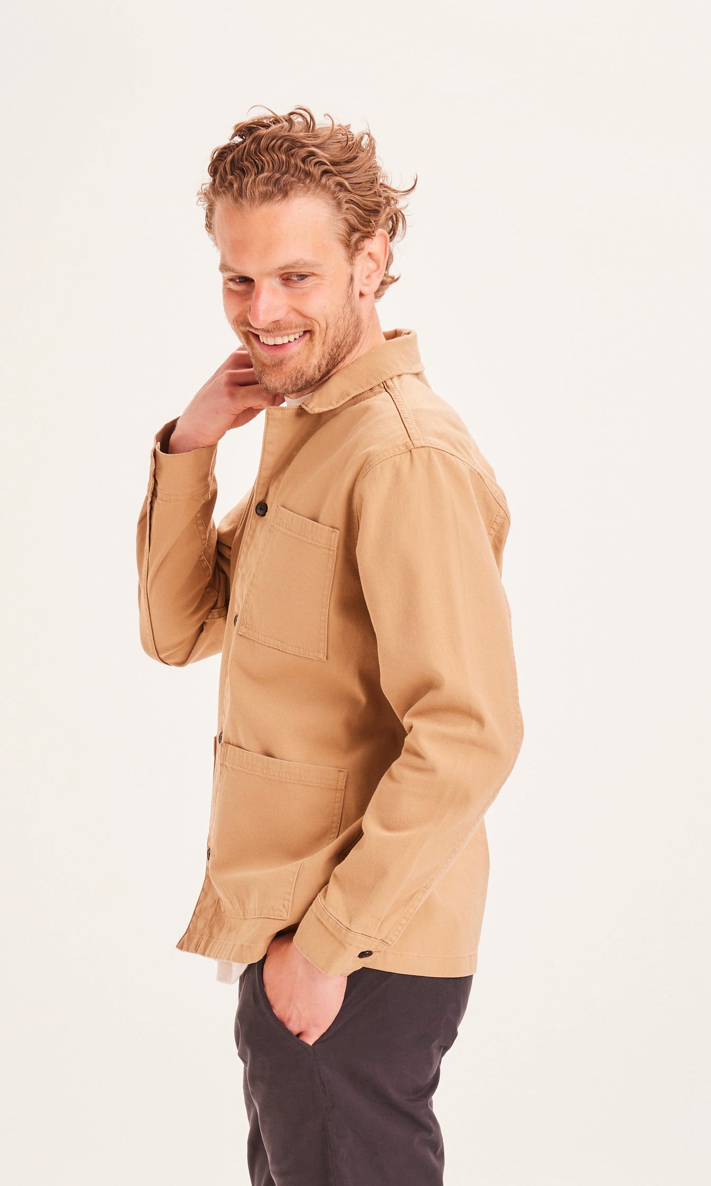 Veste camel en coton bio - PINE blazer canvas overshirt kelp