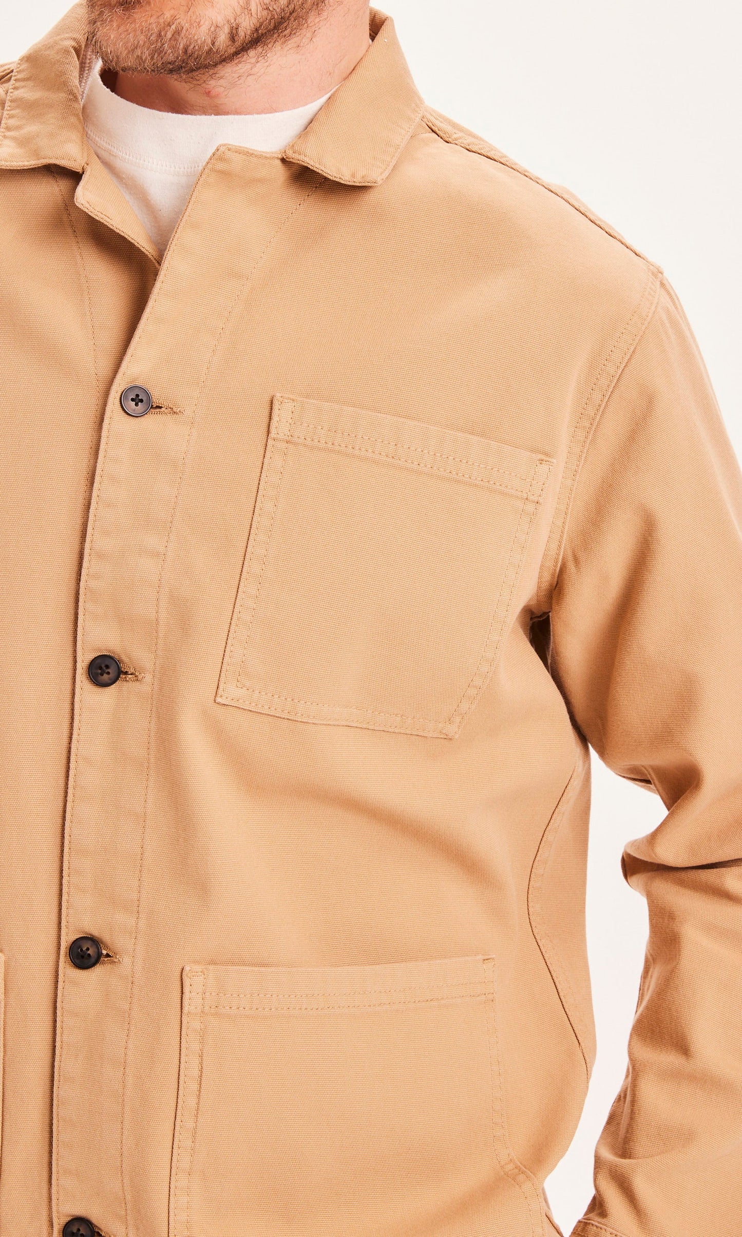 Veste camel en coton bio - PINE blazer canvas overshirt kelp