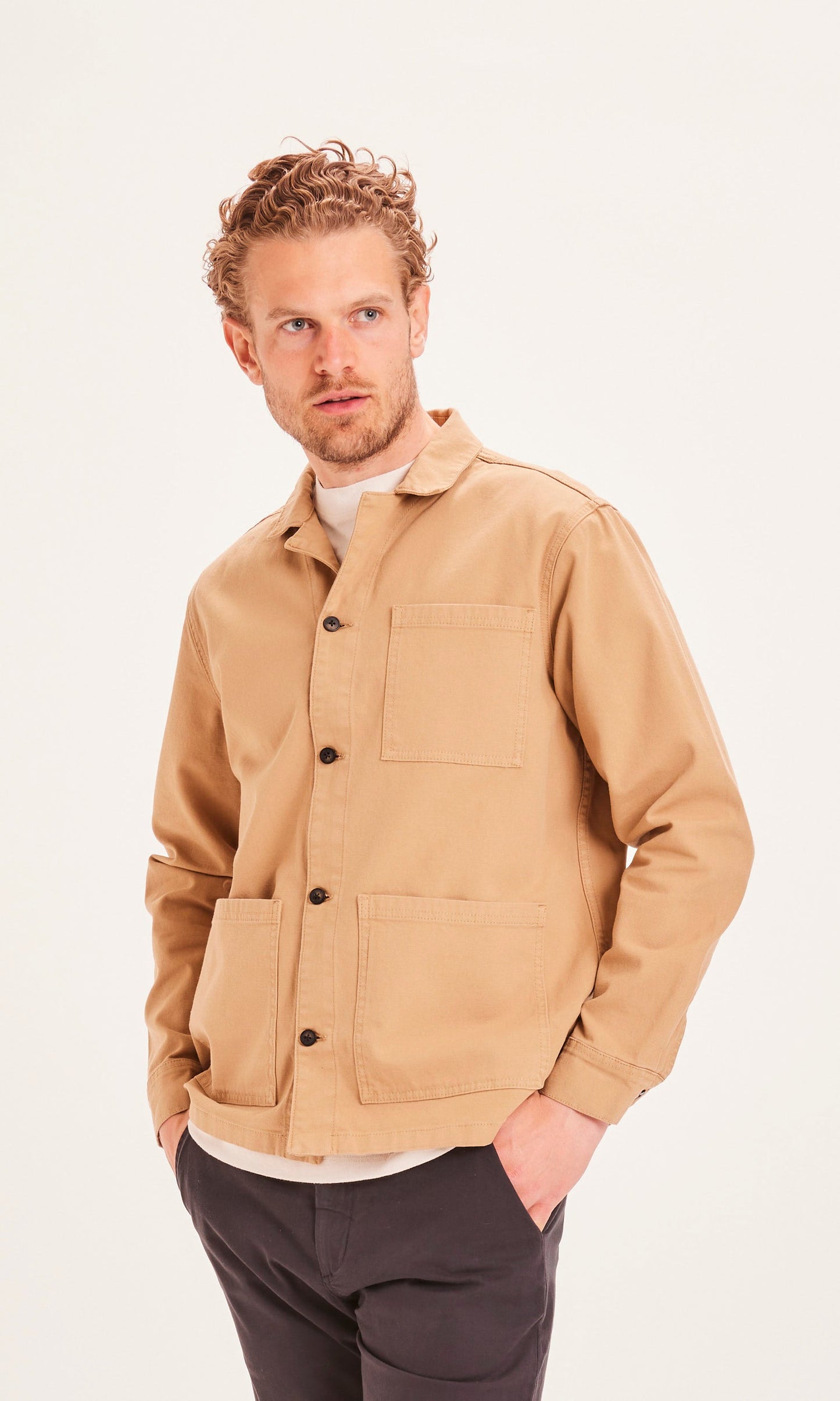 Veste camel en coton bio - PINE blazer canvas overshirt kelp