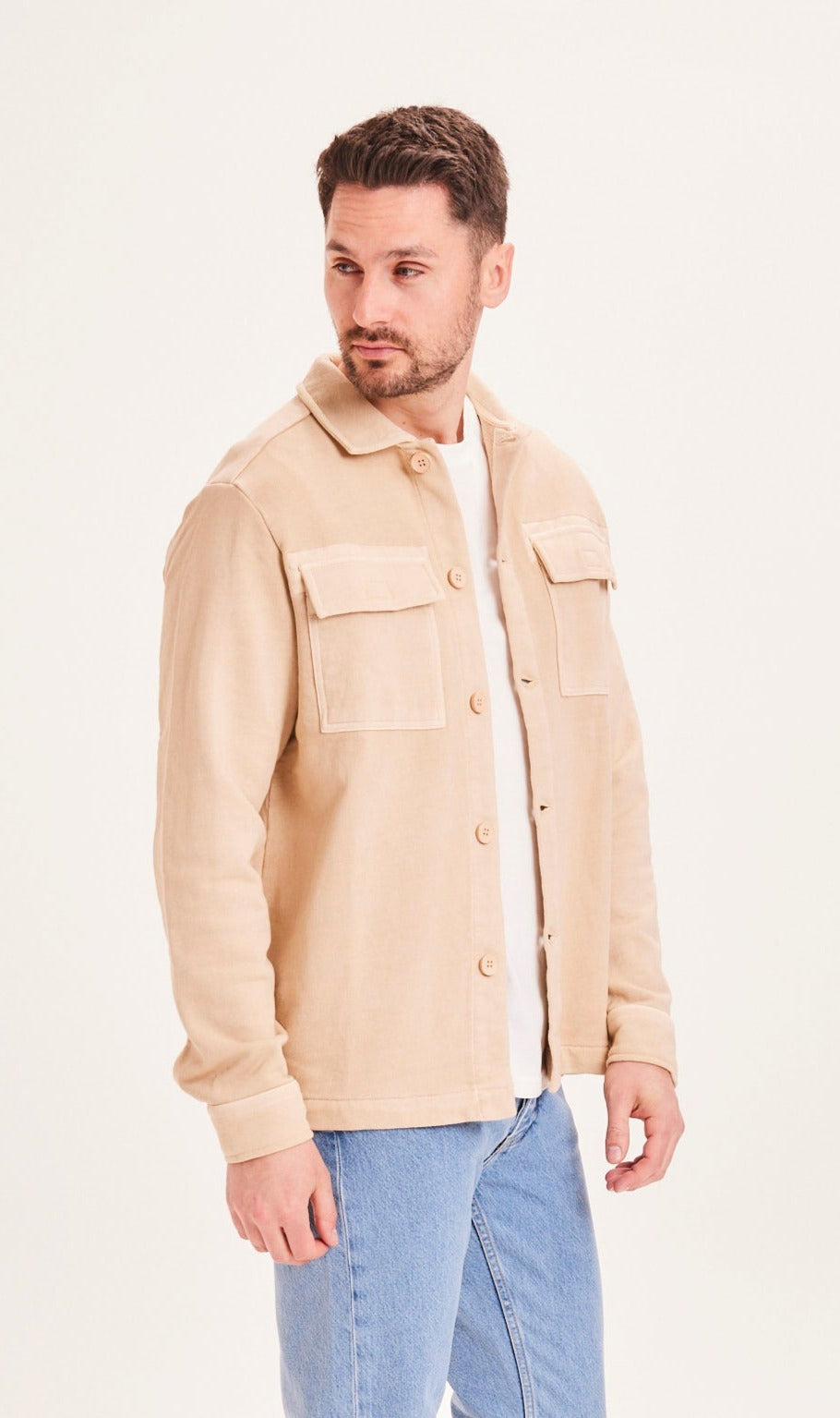 Veste beige en coton bio, teinture naturelle - ELM sweat overshirt light feather gray